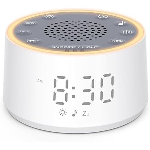 Dreamegg Sound Machine with Nursery Lamp - Sound Machine Baby, Soothing Sounds, Timer, Memory Function, 10 Colour Night Light, White Noise Machine Alarm Clock for Newborn Baby Registry Gift, White