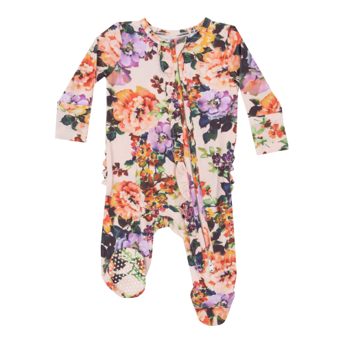 Ruffle Back 2-Way Zip Footie, Autumn Rose