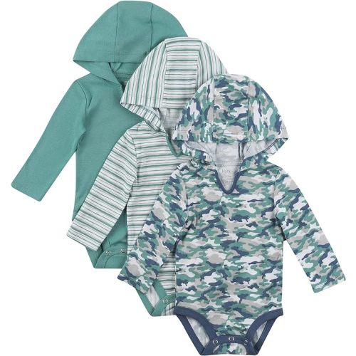 Hanes Baby Long Sleeve Bodysuit, Ultimate Bodysuit Hoodie Boys & Girls, 3-pack