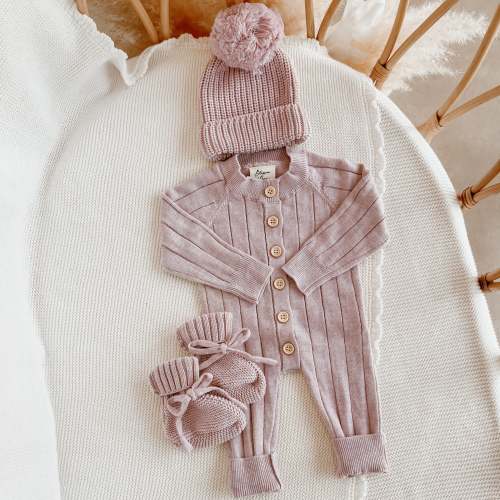 Ribbed Knit Romper & Beanie Bundle - Lavender  PRE ORDER EST DISPATCH MID - LATE DEC