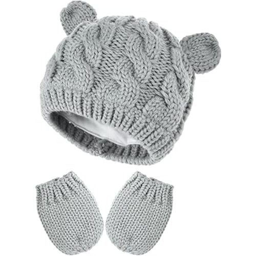 Baby Winter Hat Mittens Set Knitted Beanie Gloves for Baby Girls Boys Newborn Infant Toddler Autumn Winter