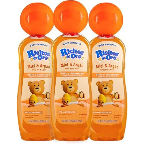 Ricitos de Oro Honey Bee Shampoo Baby Cleansing Shampoo Rattle Cap ParabenFree Product for Baby’s Delicate Hair Hypoallergenic 3-Pack of 8.4 FL Oz Each, 3 Bottles