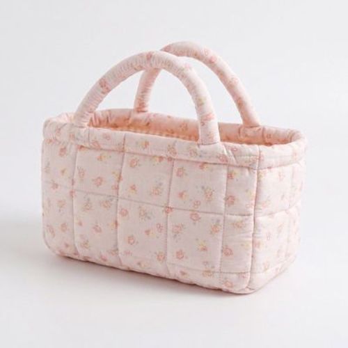 Alilang Floral Floral Quilted Storage Basket Tote with Padded Handles - Pink