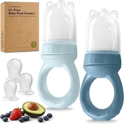 KeaBabies Baby Fruit Feeder 2pk - Silicone Baby Food Feeder for Babies 6-12 Months, Breast Milk Popsicle Teether, Weaning, Pacifier, Freeze Frozen Solid Food, Infant Feeding Essential (Ocean)
