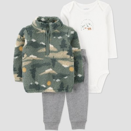 Carter's Just One You® Baby Boys' 3pc Camo Sweatshirt with Long Sleeve Bodysuit and Jogger Pants Set - Green 9M
