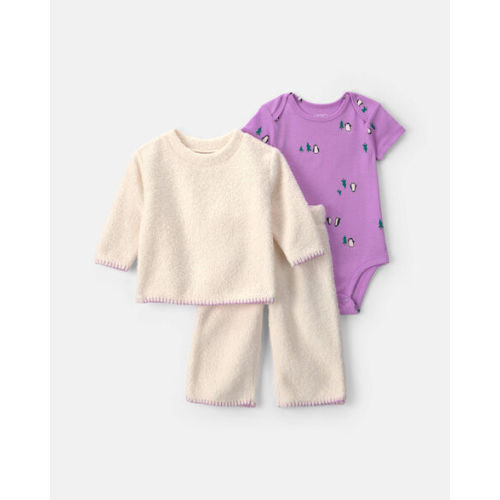 Baby Girl 3-Piece Fleece Long-Sleeve Layering Set - Cream/Purple | Carter's