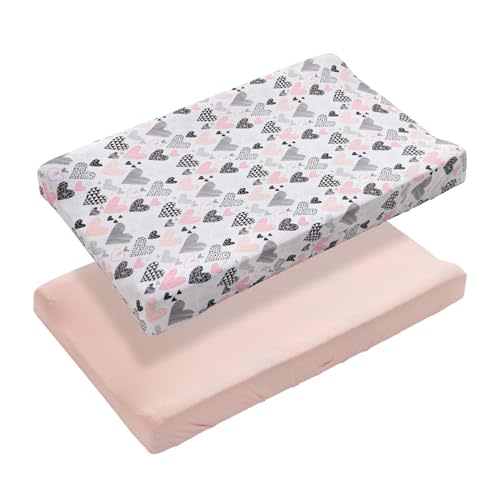 Pack of 2 Changing Pad Cover, Breathable Changing Table Cover, Ultra Soft Diaper Changing Pad Covers Sheets for Newborns Infant Babies Girls Boys (Pink and Hearts)