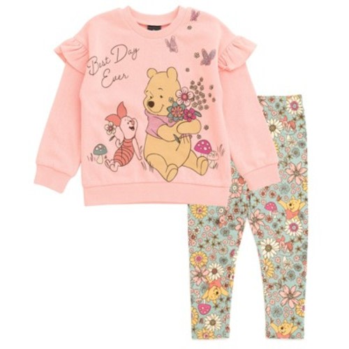 Disney Winnie the Pooh Piglet Floral Infant Baby Girls Fleece Sweatshirt and Leggings Outfit Set Peach Winnie The Pooh 12 Months