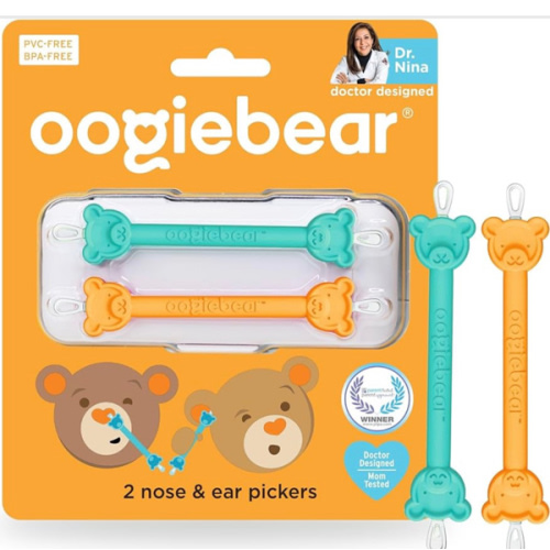 oogiebear: Baby Nose Cleaner & Ear Wax Removal Tool - Safe Booger & Earwax Removal for Newborns, Infants, Toddlers - Dual-Ended - Essential Baby Stuff, Diaper Bag Must-Have, Orange & Seafoam with case