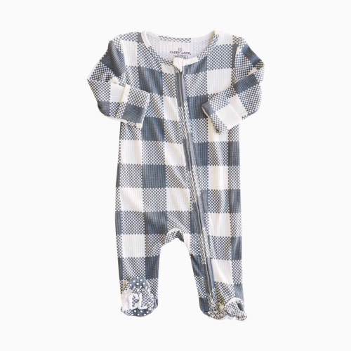 Caden Lane Bamboo Waffle Zipper Footie - Big Check Denim, 0-3 M