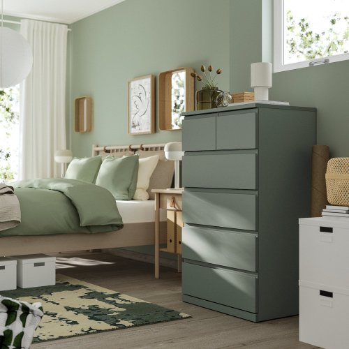 STORKLINTA 6-drawer dresser - gray/green/anchor/unlock function 27 1/2x18 7/8x47 1/4 "