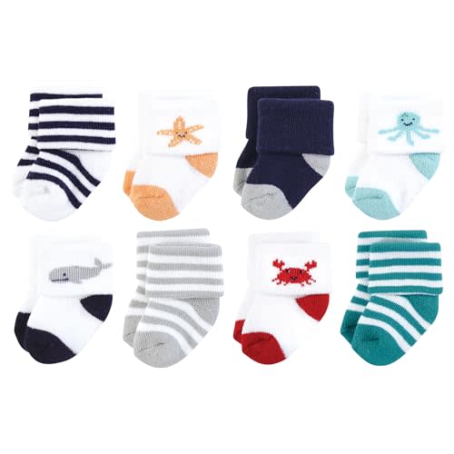 Hudson Baby Infant Boy Cotton Rich Newborn and Terry Socks, Sea Characters, 0-6 Months