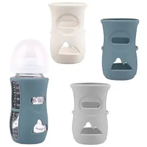 3 Pack Silicone Sleeves for Avent Natural Glass Baby Bottles 8 oz | Anti Breakage Baby Bottle Holder, Compatible Philips AVENT Glass Natural Baby Bottle 8 oz (Grey+Dark Blue+Apricot)