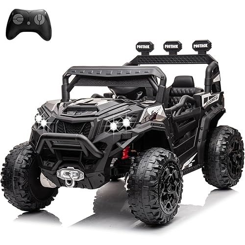 4x4 Kids Ride On Car with Remote Control, 24V Battery Powered Ride On Truck 4WD/2WD Switchable Electric Car for Kids Ride On UTV for Boys with Car Key LED Lights Music, Black…