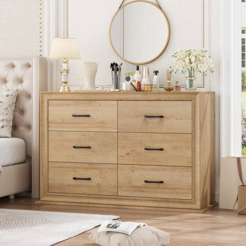 The Twillery Co.® Ilfracombe 6 Drawer 47.2" W Double Dresser, Farmhouse Style 6-Drawer Dresser – Engineered Wood Double Dresser with Distressed Elm Finish, Sturdy Construction & Extra Storage Space & Reviews | Wayfair