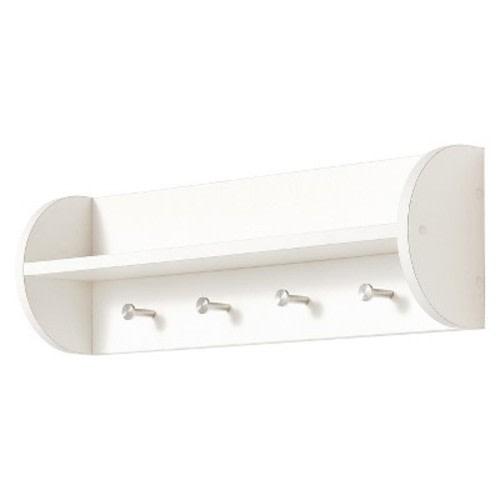 Danya B Utility Shelf with Four Large Stainless Steel Hooks White: Towel Rack, Entryway Organizer, No Assembly Required