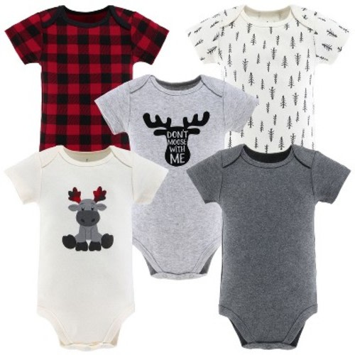 The Peanutshell Baby Boy Or Girl Short Sleeve Bodysuits, 5-pack, Woodland Moose, Newborn To 24 Months