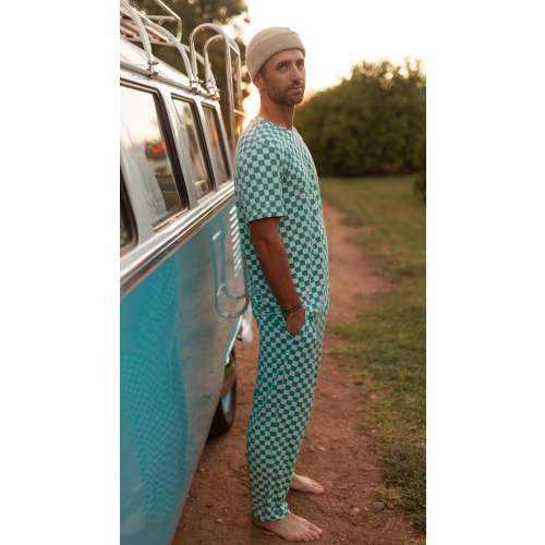 Adult Jogger Set In Teal and Blue Checkered
