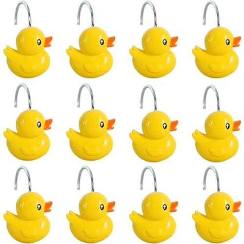12-Piece Duck Shower Curtain Hooks, Cute Yellow Stainless Steel Decorative Shower Hangers Rings for Bathroom Decor