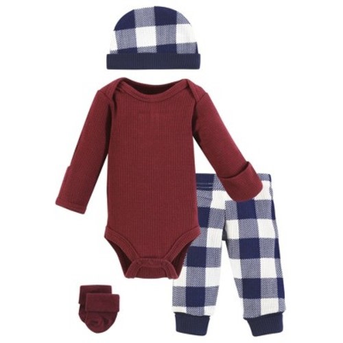 Hudson Baby Boys Thermal Preemie Layette Set 4pc Long Sleeve Outfit, Navy Plaid, Preemie