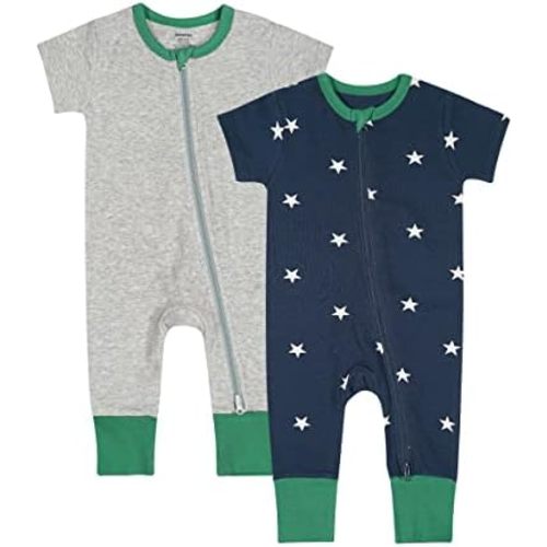 Teach Leanbh Baby Boys Girls 2 Pack 2 Way Zipper Footless Pajamas Cotton Short Sleeve Printing Romper Sleep and Play