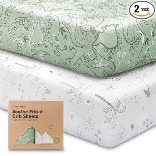 KeaBabies 2-pk Organic Cotton Crib Sheets for Boys Girls 52x28 (DinoDood) | Fitted Crib Mattress Sheet Neutral, Breathable Cover for Baby Bed Set, Toddler Mattress, Soft & Cute Prints
