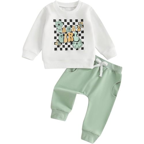 Karwuiio Toddler Baby Boy Girl Clothes Checkerboard Print Long Sleeve Sweatshirt Tops and Pants Fall Clothing Set