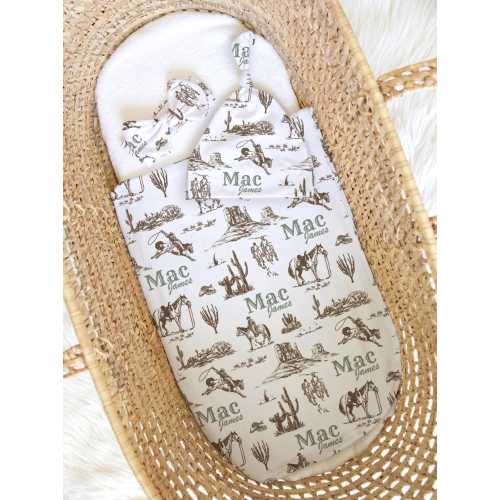 Personalized Western Cowboy Newborn Swaddle Blanket with name, Newborn baby hospital announcement Hat Bow Headband bundle set,receiving Gift