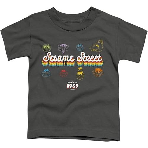 PopFunk Classic Toddler Kids Sesame Street Made in 1969, Charcoal Unisex Boy Girl Short Sleeve Graphic T-Shirt (3) Made in 1969, Charcoal