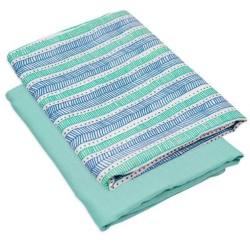 Honest Baby Organic Cotton Muslin Swaddle Blankets - Teal Geometric 2pk