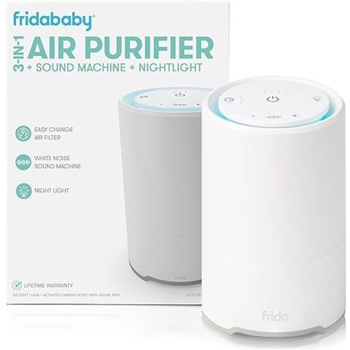 Frida Baby 3-in-1 Baby Air Purifier for Allergy Relief, Sound Machine for Sleeping + Nightlight, HEPA Filter Purifier for Bedroom with 3 Fan Speeds, Easy-Change Filter, Auto-Off Timer