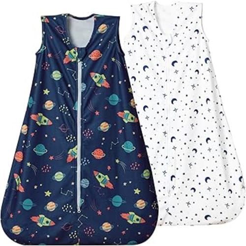 david's kids Micro Fleece Baby Sleep Sack 6-12 Months, Soft Warm Baby Wearable Blankets with 2-Way Zipper, 2 Pack Comfy Sleeping Bags for Infant Newborn Boys Girls Neutral, Medium Size, Space Navy