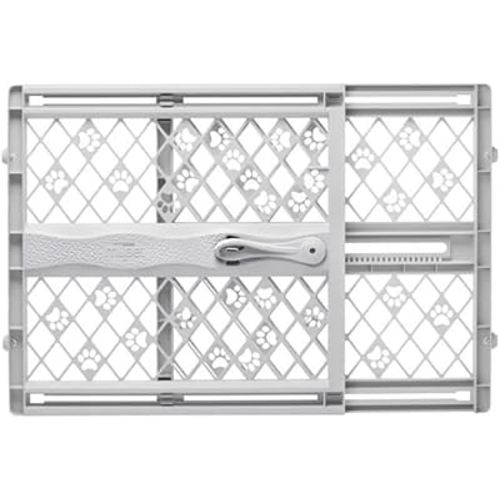MYPET North States Paws Portable Pet Gate: 26-40" Wide. Pressure Mount. No Tools Needed. Made in USA. Dog Gate 23" Tall, Expandable, Durable Dog Gates for Doorways, Light Gray