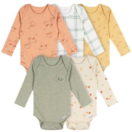 Gerber Baby Neutral 5-Pack Long Sleeve Bodysuits, Green Heather, 0-3 Months