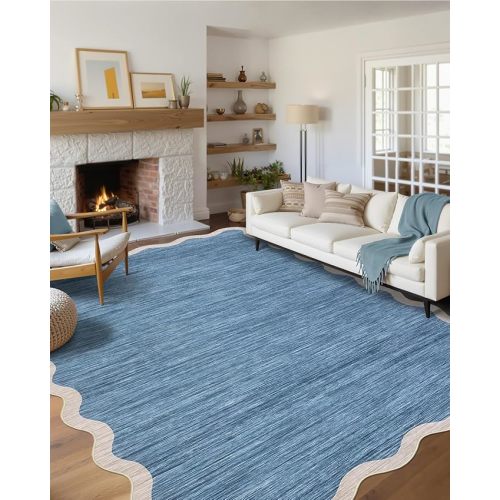 GarveeHome Scalloped Washable Area Rug 6'x9' Blue