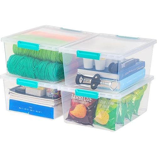 IRIS USA 12 Qt. Plastic Storage Bins Containers with Lids, 4 Pack, Sensory Bin, Craft Storage, Craft Organizers and Storage, Organizing Container for Home, Office and Art Supplies, Stackable, Clear