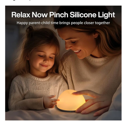 JolyWell Baby Night Light for Nursery, Soft Silicone Tap Control Night Lamp with 8 Color Changing, Stepless Dimming, Rechargeable Portable Night Light for Kids, 1H-Timer, Warm Light for Breastfeeding