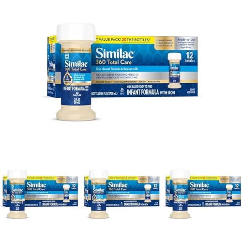 Similac 360 Total Care Infant Formula, Has 5 HMO Prebiotics, Our Closest Prebiotic Blend to Breast Milk, Non-GMO,‡ Baby Formula, Ready to Feed, 2-fl-oz Bottle, Pack of 12