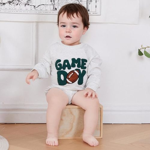 VISGOGO Newborn Infant Baby Boy Girls Oversized Romper Little Dude Sweater Onesie Coming Home Outfit Neutral Clothes