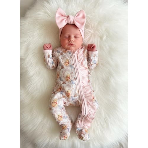 Winnie The Pooh Frame Girls' Sleeper Zippy Newborn Double Zip Sleepers Baby First Disney Outfit Hospital Coming Home Romper Baby Shower Gift