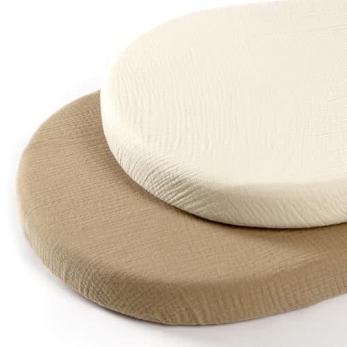 lulumoon Baby Muslin Bassinet Sheets: Cotton Bassinet Sheets Neutral for Boys and Girls - Fitted for Oval Rectangle or Hourglass