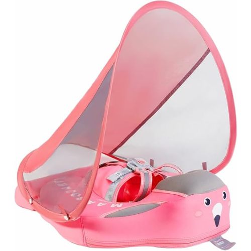 Mambobaby Baby Pool Float with Removable Canopy 3-24 Months Baby Float Non-Inflatable Infant Swim Float Add Tail Avoid Flip Skin-Friendly Material Swim Trainer for Toddler Boys Girls