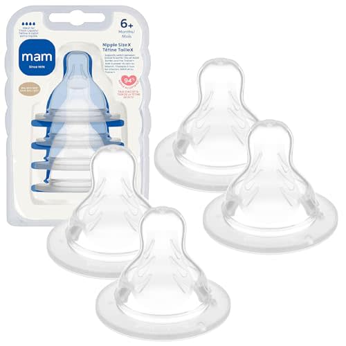 MAM Baby Bottle Nipples Extra Fast Flow Size 4, for 6+ Month Babies, Skin Soft BPA Free Silicone, 94% Nipple Acceptance, Fits All MAM Bottles, Developed with Medical Experts, 4 Pack, Made in Europe