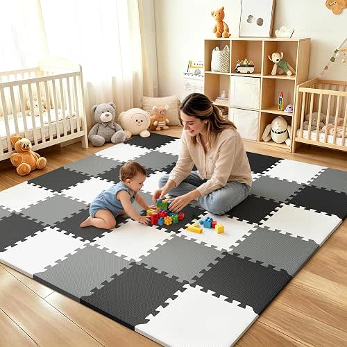 PIGLOG Baby Play Mat For Floor, Soft Foam Floor Tiles for Kids, Adjustable Interlocking Foam Tiles, Fit with 74x74 Playpen Baby Mat for Crawling & Play, Safe & Non-Toxic PlayMat for Babies 6-12 Months