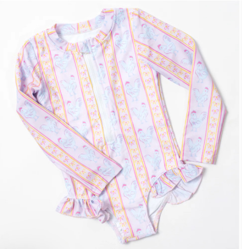 Pink Chickens & Bows Baby Longsleeve Swimsuit – American Farm Company
