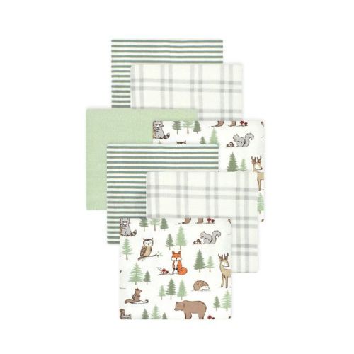 Little Treasure Hudson Baby Boys Cotton Poly Flannel Receiving Blankets Multipack, Green Forest Animals, 30x30 inches