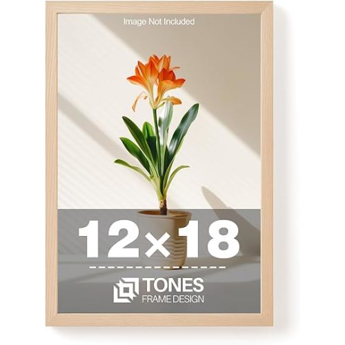 TONES FRAME DESIGN 12x18 Frame Natural Solid Wood Veneer 12 x 18 Frame with Shatterproof Plexiglass Wall Mounting Wooden Picture Frames 12x18 Poster Frame for Wall Display Home Decor