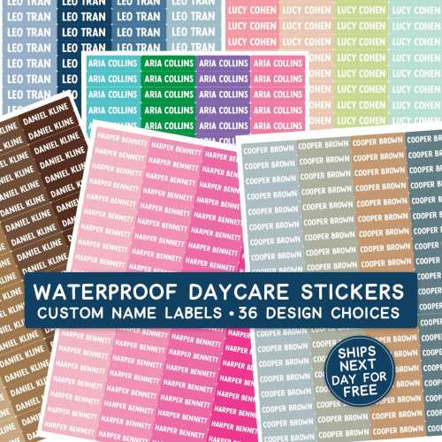Waterproof Custom Name Labels – Personalized Daycare Stickers (36 Designs)