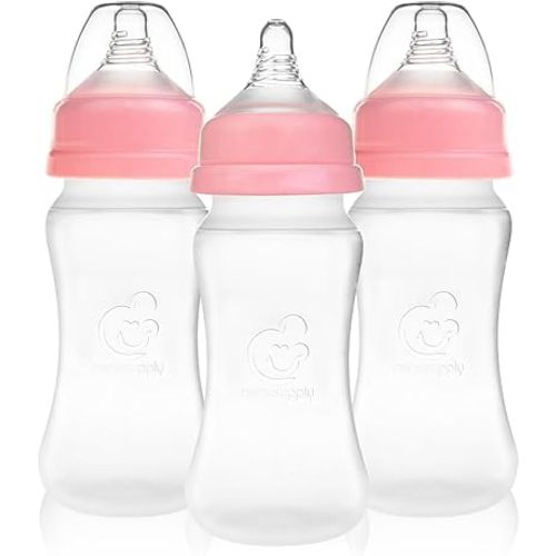Nenesupply Silicone Baby Bottles Newborn Feeding Bottles Slow Flow Breastfeeding Bottle for Breastfed Babies Wide Neck 8oz Anti Colic Level 2 Nipple for 1+ Month Infant Replace Spectra Bottle Pumping