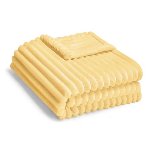 Soft Fleece Baby Blanket Ultra Cozy Baby Blankets for Girls Warm and Lightweight Infant Toddler Newborn Receiving Gift with Reversible Stripes for Crib Stroller, 30x40 Inch, Yellow